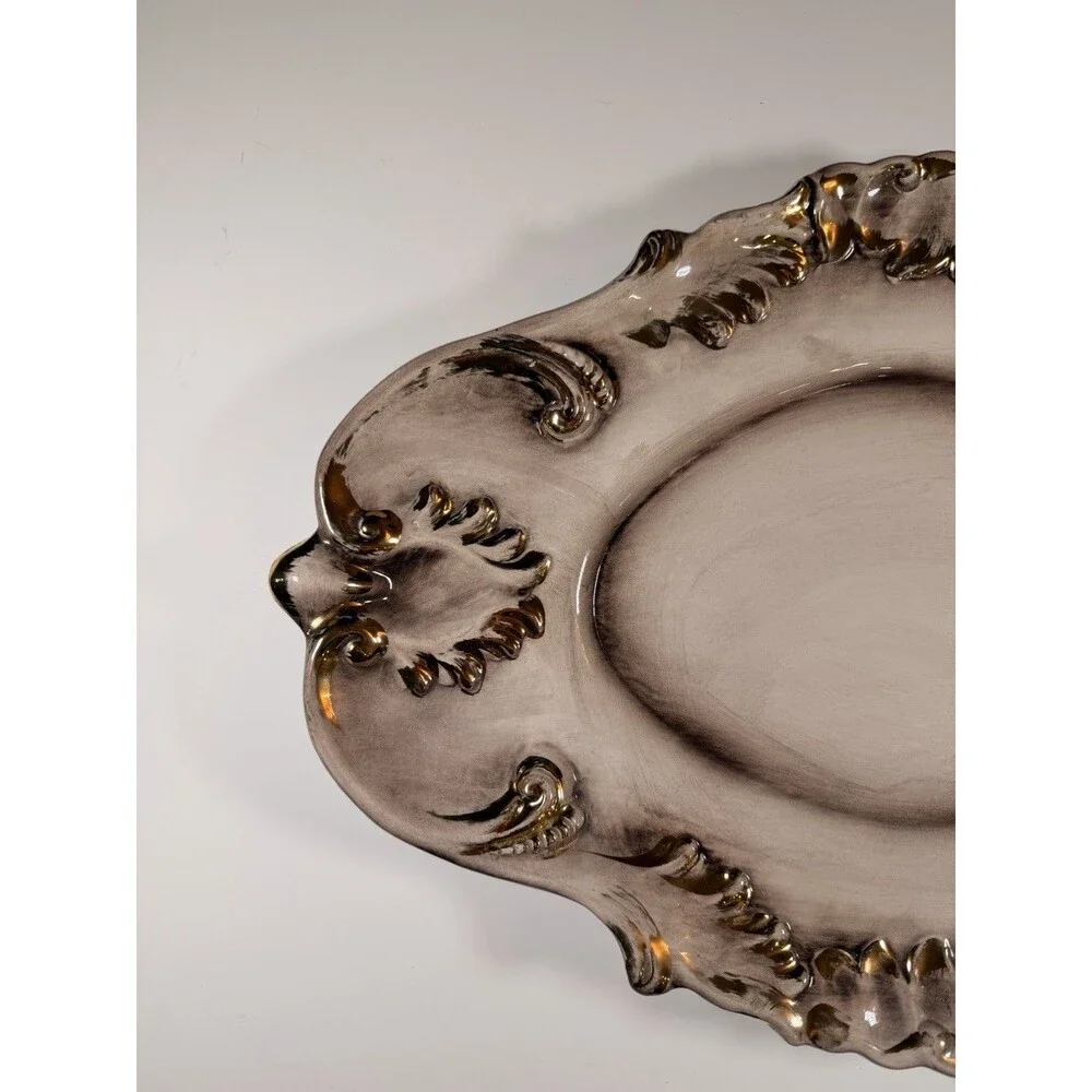 Capodimonte serving platter Hand Painted With Real Gold Accents Rococo Style VTG